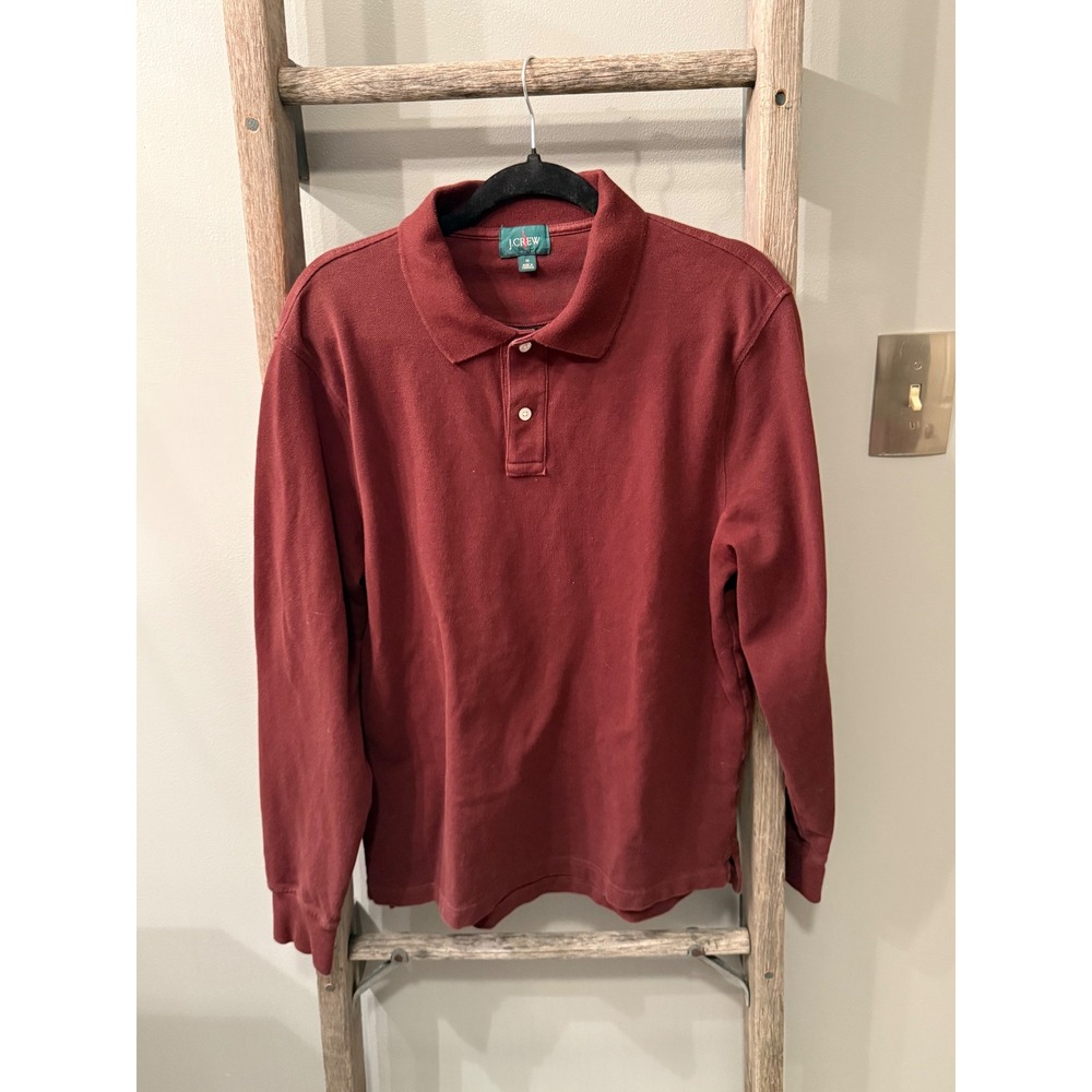 J.Crew Mens Long Sleeve Pique Polo Shirt Burgundy Maroon BJ304 HO22 Size M